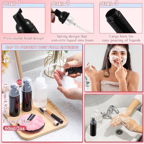60 Pcs Lash Shampoo Brushes Set 10 Lash Shampoo Brushes 10 Mascara Tubes and Wands 10 Foam Pump Bottle 10 Cleaning Rinse Bottles 10 Makeup Remover Pad 10 Aftercare Drawstring Bag(Black)