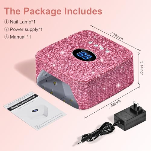 Cordless UV Nail Lamp, 54W Rechargeable UV Light for Gel Nails, Nail Dryer with 3 Timer Modes, Professional Quick Dry Curing Lamp for Salon & Home (Red Diamond)