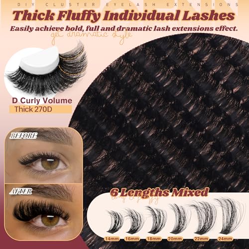Fluffy Lash Clusters 270D Volume Eyelash Clusters Dramatic Thick Individual Lashes 14-24mm Long Cluster Eyelash Extensions DIY Mega Lash Extension by Eefofnn