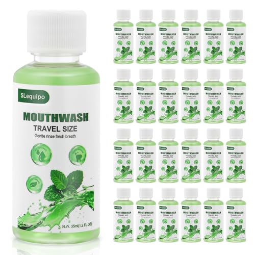 Travel Size Mouthwash Bulk Mini Fresh Mint Portable Mouthwash Individual Bottles 35ml/1.2fl oz for Travel Toiletry Kits (50)
