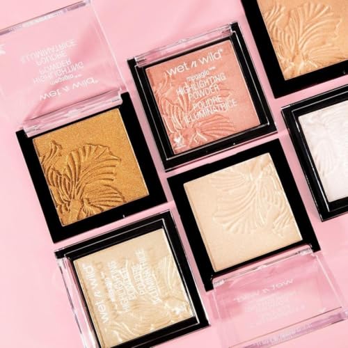 wet n wild MegaGlo Highlighting Powder, Highlighter Makeup, Shimmer Glow, Pink Rose Gold Blossom Glow