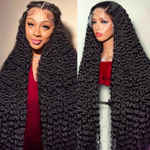 Deep Wave Lace Front Wigs Human Hair 250 Density 15A Raw 13x6 hd Lace Frontal Deep Curly Human Hair Wig for Women (22 inch)