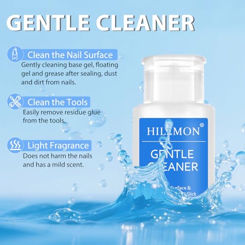 Push-On Nail Gentle Cleaner, Gentle Nails Surface Cleanser, Clean Base Gel & Floating Gel & Grease After Sealing & Dust & Dirt from Nails, Art DIY, Pump Bottle Design, 160ml (Gentle Cleaner)