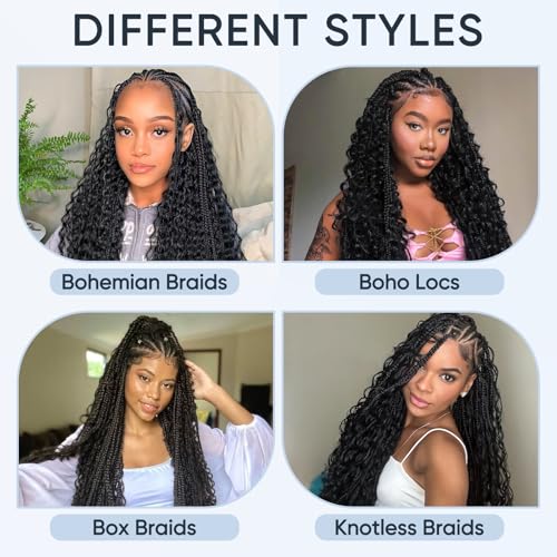 Human Braiding Hair for Boho Braids,150g 20 inch 6 Bundles Deep water Wave Bulk Boho Curly Human Hair for Braiding,Natural Color No Weft 12A Wet and Wavy Human Knotless Braiding Hair Extensions