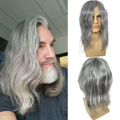 Swiss Full Lace Men¡¯s Toupee Real Human Hair 1B Mixed 80% Grey Synthetic Hair Replacement for Men Hairpiece 12inch Long Hair