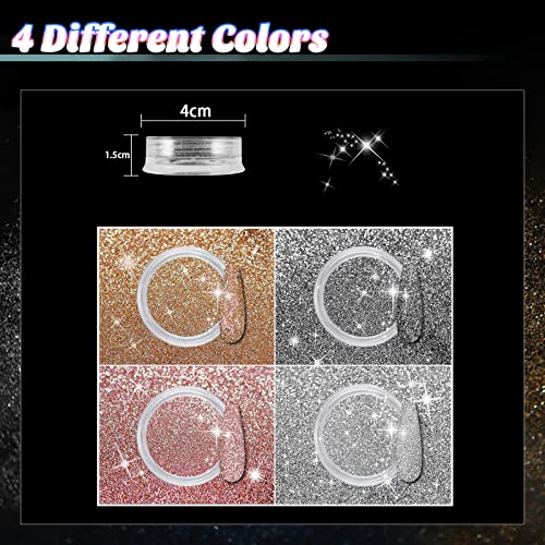 Allstarry Diamond Nail Glitter 4 Colors Sparkling Korea Reflective Diamond Glitter Dust Shiny Powder Pigment Nail Supplies for Nail Art Gel Polish Disco Party Nightclub Wedding Crafts