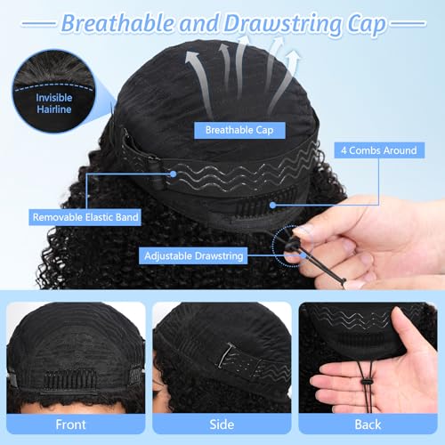 24 Inch Kinky Curly Half Wig Human Hair 200 Density 3 In 1 Seamless Flip Over Half Wig Beginner Friendly Glueless Drawstring Headband Wig for Women