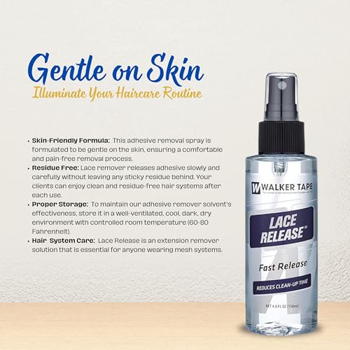 Walker Tape Lace Release Spray - Fast Release Tape in Extension Remover & Wig Glue Remover for Delicate Mesh Systems - Gentle Wig Glue Remover Spray - Effective Lace Adhesive Remover for Skin (4 oz)