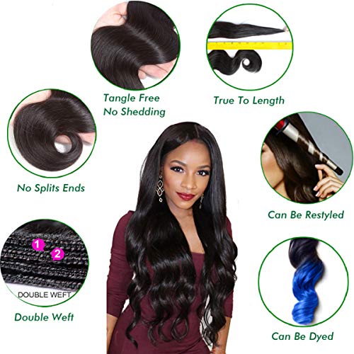 Brazilian Body Wave Virgin Human Hair Bundles with Closure (22 24 26 with 20 closure) Unprocessed Bundles with Lace Closure Body Wave Hair with Closure 4X4 Lace Free Part Natural Black Hair