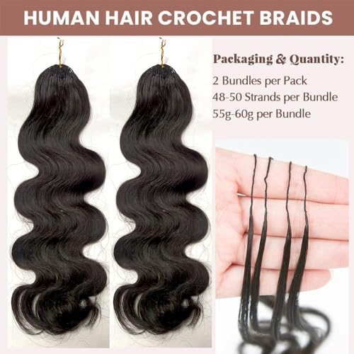 Pre-Separated Crochet Knotless Hair Extensions Body Wave Feather Crochet Human Hair Seamless Reusable for Women Hair 22inch 120g 100strands