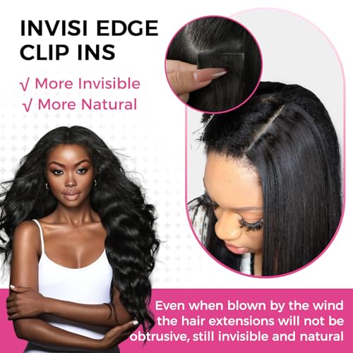 Lashey Invisi Edge Clip in Hair Extensions, 7pcs 110g 20 Inch Natural Black Seamless Clip in Hair Extensions Human Hair Body Wave Real Remy Human Hair