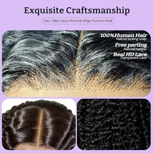 13x6 Lace Front Wigs Human Hair HD Lace Front Wigs 30 inch Curly Wave Glueless Wigs Human Hair Pre Plucked Pre Cut 280 Density 15A Curly Wave Natural Color Wigs for Black Women Triple Lifespan