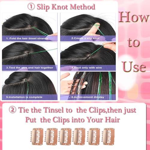 Hair Tinsel Tools Kit,Fairy Hair Strands for Women & Girls,Easy Apply Hair Highlights for Party, Festival & Daily Use (12 Colors+Tools, 47 Inches)