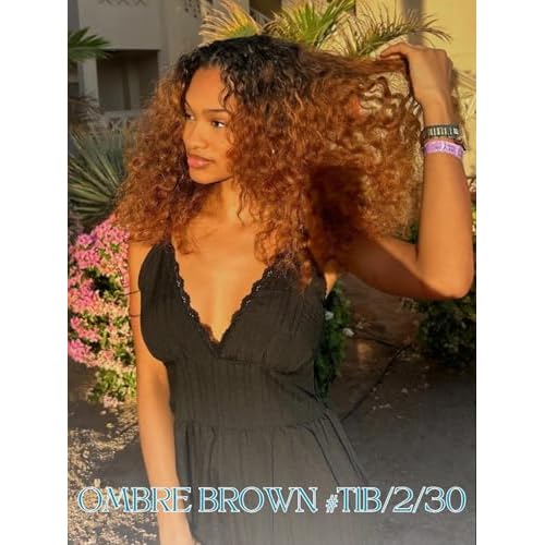 Ombre Human Hair Bundles with Closure 4x4 Water Wave, #T1B/2/30 Chestnut Ombre Brown Wet and Wavy Curly Remy Hair 3 Bundles and 4x4 HD Lace Closure Free Part 14/16/18+14 Inch Dark Roots Weave