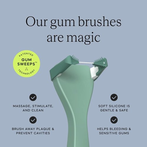 Slate Mini Flosser - Reusable Floss Pick with Gum Brush & Tongue Scraper, Dentist-Invented, PFAS/PTFE-Free, Travel-Ready 2-Pack - Lilac/Mint