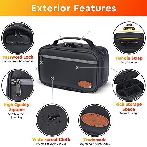 Large Smell Proof Cosmetic Organization Bag with 8 Small Items, Portable Cosmatic Makeup Smell Proof Storage Case with Combination Lock For Home and Travel, Gifts for Men Black
