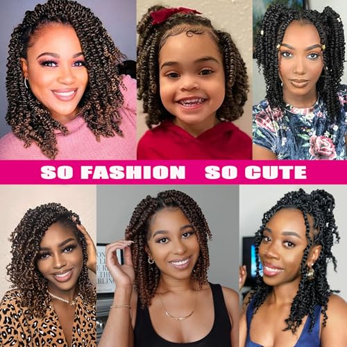 Passion Twist Crochet Hair 10 Inch 6 Packs Pre-Twisted, Pre-Looped, Wavy, Curly, Short Bohemian Crochet Braids Hair for Black Women, Kids & Girls (10 Inch,1B)