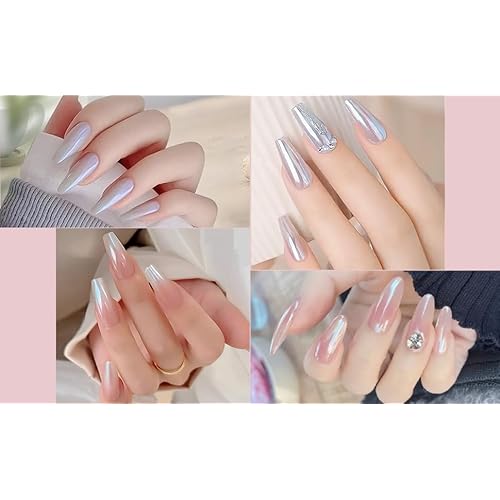 Artdone White Pearl Chrome Nail Powder,Iridescent Aurora Powder Metallic Mirror Effect Pigment Pearlescent Mermaid Pigment Pearl Glitter Dust Kit,Nail Art Decoration, Resin Craft