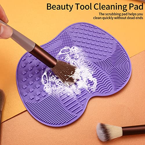 4 Pcs Silicone Make Up Brush Cleaning Mat, Makeup Brush Cleaner Mats, Cosmetic Cleaning Pads, Portable Washing Tool with Suction Cup for Makeup Cosmetic Brushes