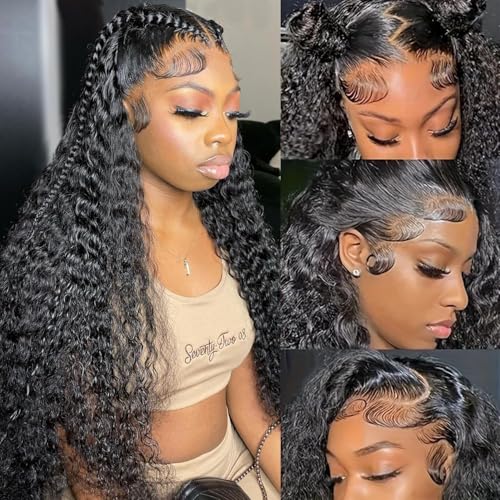 34 Inch Water Wave Lace Front Wig Human Hair 200% Density 13x6 HD Lace Front Wigs Human Hair Pre Plucked with Baby Hair Curly Lace Front Wigs for Women