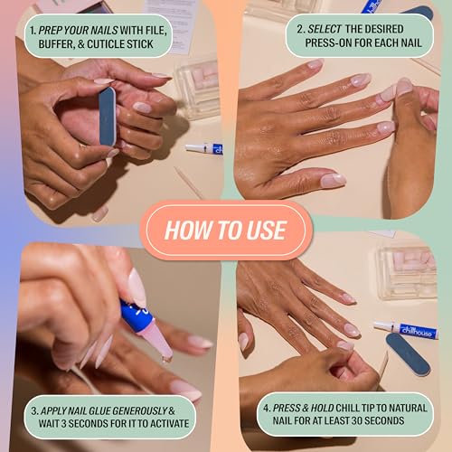 Chillhouse - Chill Tips Press on Nails Kit - She's the Prize Bundle (3-Pack) - 30 Nail Shapes & Sizes - Up to 3 Weeks Wear - Customizable Fit, Reusable - Latina Founded, Women Owned, Beauty, Self Care