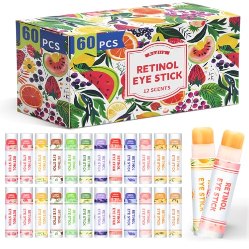 Retinol Eye Balm Stick with Retinol & Ceramide Complex - Facial Moisturizer for Dark Circles & Wrinkles - Under Eye Brightener Stick, Anti Wrinkle Hydrating Face Skincare(0.13oz *60pcs)