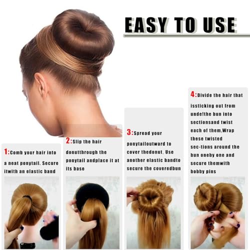 10 Pcs Hair Bun Maker - Donut Bun Maker for Hair(5 medium and 5 small),Ballet Bun for Women and Kids with Elastic Hair Ties, Hair Pins(Tan Brown)