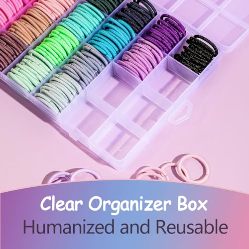 360PCS Hair Accessory Set: Elastic Ponytail Holders, Clear Organizer Box, Rat Tail Comb, 24 Colors for Kids, Toddlers, and Girls