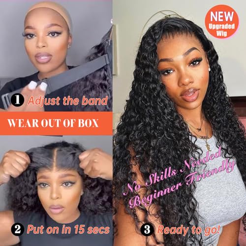 13x6 Deep Wave Lace Front Wigs Human Hair Glueless Wigs 200% Density HD Transparent Lace Front Wigs Pre Plucked Bleached Knots Curly Lace Front Wig 26 Inch