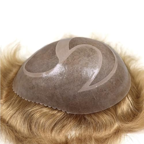 HAPPY&CC Mens Toupee Human Hair System Piece for Men Fine Mono with Pu Skin Base Peluquines Para Hombre Hair Replacement Men's Toupee Wig 8x10 Inch #21 Bonde