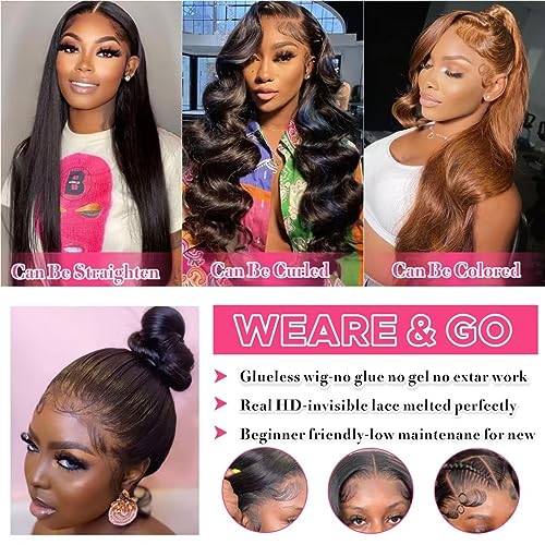 Aaliweya 5x5 Glueless Human Hair Wig - Pre-Plucked 180 Density HD Lace Closure Body Wave Brazilian Wig for Beginners - 24 Inch
