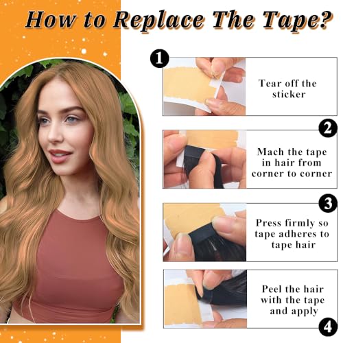 YDDM Tape in Hair Extensions Human Hair, 24 Inch 40Pcs Honey Blonde Straight 100% Real Human Hair for Women Seamless Invisible Tape in Hair Extensions(27#, 24 Inch, 40pcs)