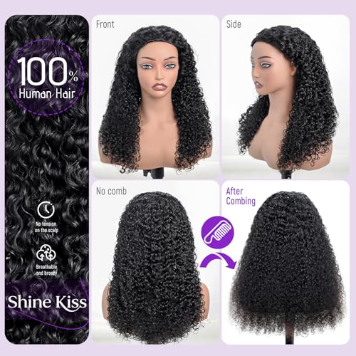 Half Wig Human Hair Glueless Wig Upgrade 4 IN 1 kinky Curly Half Wig with Invisible Wire Snap Clips Drawstring Flip Over Easy Wear Headband Wig Beginner Friendly 200 Density 20 Inch