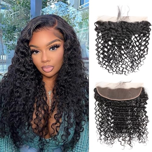 Belaved 13x6 Real HD Lace Frontal Water Wave Closure Natural Hairline Ear to Ear for Bundles Human Hair 100% Unproccessed 12A Wet And Wavy Unprocessed Brazilian Virgin Remy 100% with Baby Hair 16inch
