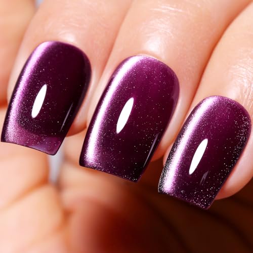 Cat Eye 0.5 Fl Oz Plum Purple Magnetic Gel Nail Polish With Magnet UV LED Holographic Glitter Gel Nail Art DIY Manicure