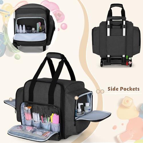 BAFASO Rolling Nail Polish Organizer Holds 144 Bottles, Nail Polish Case with a Detachable Dolly and 3 Removable Cases (Patented Design), Black