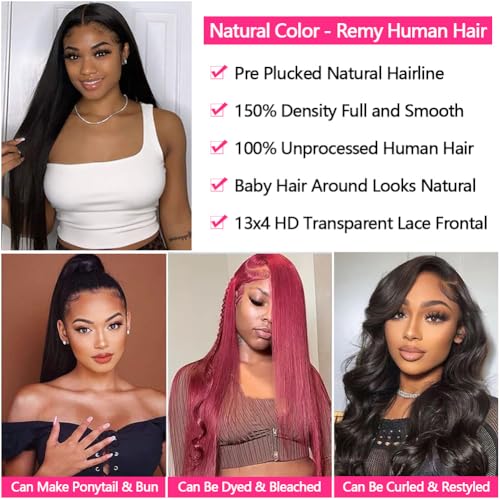 12A Straight Bundles with Frontal Human Hair 22 24 26 with 20 Inch Brazilian Human Hair Bundles with Closure 100% Unprocessed Virgin Hair Weave Bundles with 13x4 HD Lace Frontal
