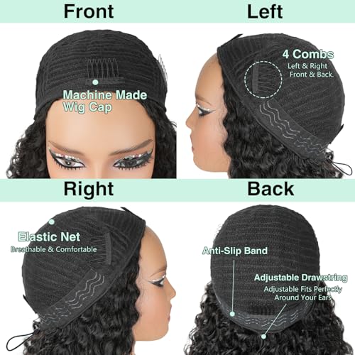 Canaryfly Burmese Curly Half Wigs for Women,3 In 1 Seamless Curly Human Hair Flip Over Half Wigs with Drawstring And Spiral End,200% Density Wear And Go Glueless Headband Wig,Beginner Friendly(26inch)