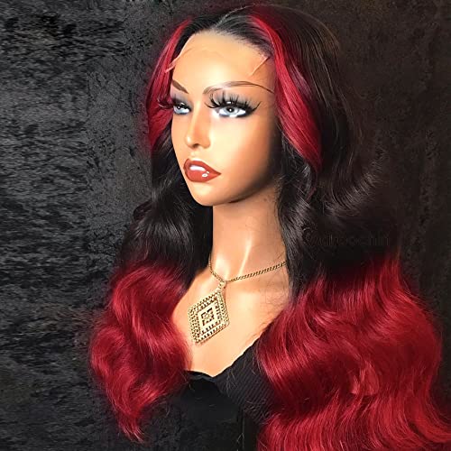 1b/Red Lace Front Wigs Human Hair for Black Women with Baby Hair 130% Density Body Wave Human Hair Wigs 13x4 T Part Lace Front Human Hair Wigs with Baby Hair Burgundy 18 Inch