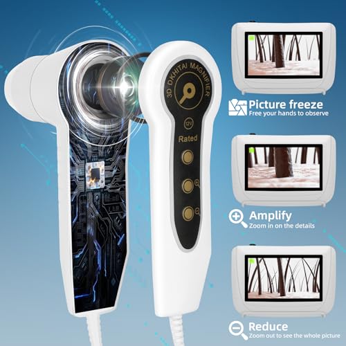 Skin Hair Analyze, Scalp Analysis Machine, 5 Inch LCD Screen Rechargeable Digital Scanner for Skin & Hair Analysis, 50x/200x DualHeads, Digital Skin Health Detection Use for Home and Salon