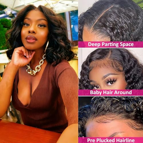 Loose Deep Wave Lace Front Wigs 100% Human Hair Pre Plucked Pre Cut Body Wave 4x4 Transparent Lace Closure Wigs Wear and Go Glueless Wig for Black Women Body Wavy Curly Wig Natural Color 16 Inch