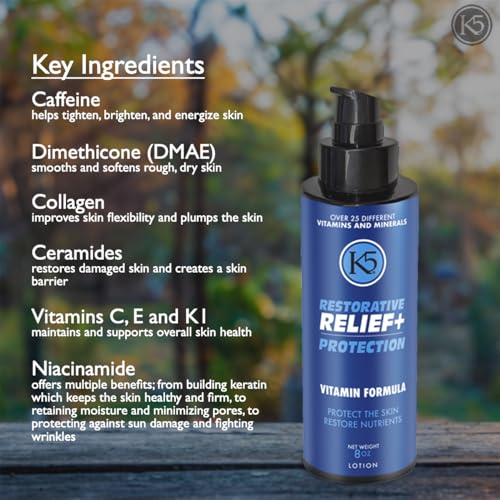 K5 Restorative Relief+ Protection ? Age-Defying, Moisturizing Cream ? Made in USA ? Vitamins, Collagen and Niacinamide, 8oz