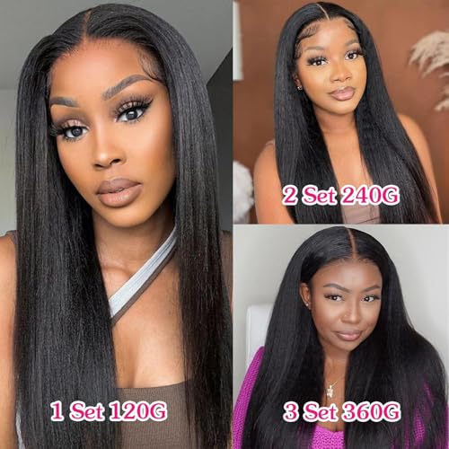 Yaki Straight Clip in 18inch Hair Extensions, 120G Full Head Real Human Hair Clip for Women Seamless Yaki Clip ins Hair Extensions for Thin Hair Natural Black 8Pcs Hair Pieces with Secure Clips