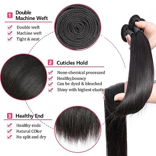 12A Straight Bundles with Frontal Human Hair 22 24 26 with 20 Inch Brazilian Human Hair Bundles with Closure 100% Unprocessed Virgin Hair Weave Bundles with 13x4 HD Lace Frontal