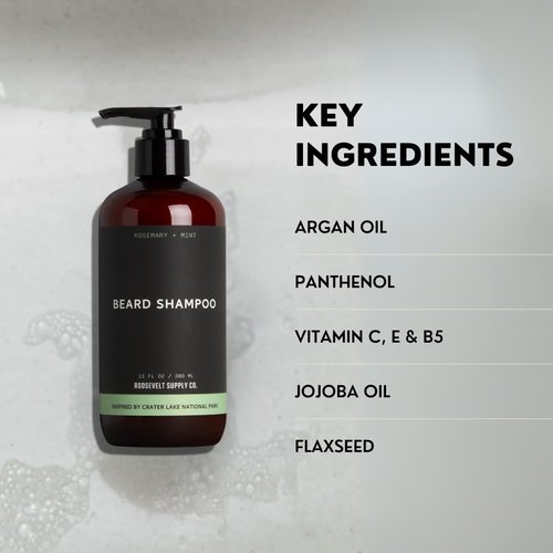 Roosevelt Supply Co. Revitalize Your Beard Natural Beard Shampoo - Sulfate-Free Rosemary & Mint Care, Ideal for Beard Growth, Clean, Healthy Beard. Cruelty Free. 12 FL OZ