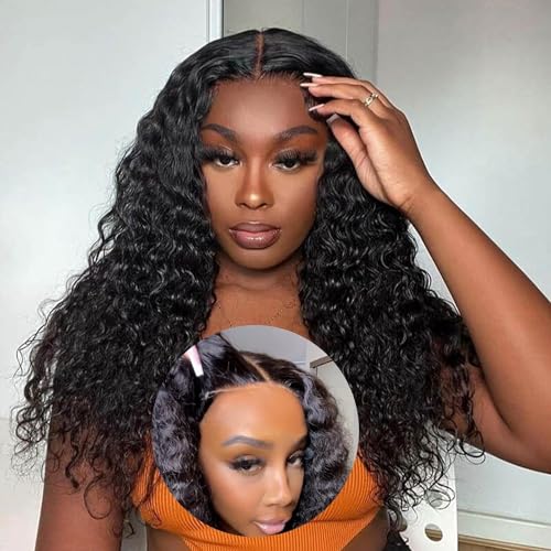 FQ Glueless Wigs Human Hair Wear and Go Kinky Curly 4x4 Lace Front Wigs Human Hair 28inch Glueless Wig for Beginners Curly Closure Wigs Human Hair for Women Ready to Wear No Glue