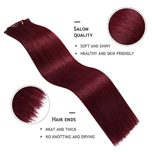 YILITE Clip in Hair Extensions Real Human Hair 8Pcs/Pack 120g Burgundy Straight Thick Invisible Remy Natural Hair Double Weft Clip Extensions for Women (20inches #99J Burgundy£©