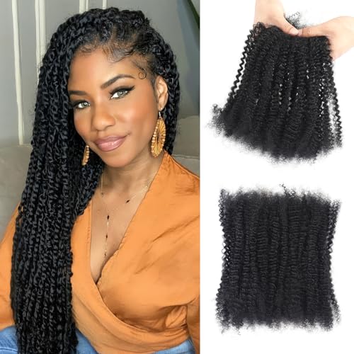 Afro Kinky Curly Human Hair Bulk for Permanent Micro Locs/Twists/Braids - Repair Locs - 1 Pack 50 Gram (1B, 18inch)
