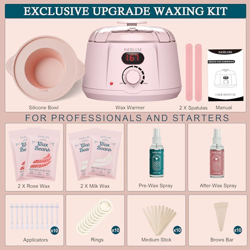 Waxing Kit for Women Hair Removal with Silicone Wax Warmer Liner, Digital Waxing Machine Hard Wax Kit for Full Body, Arms, Legs, Face, Bikini, Brazilian Wax Kit for Women Men Sensitive Skin