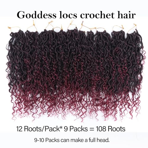 Goddess locs crochet hair, 9 packs soft boho faux locs with curly ends bohemian crochet dreads for black women(14Inch,#Tbug)
